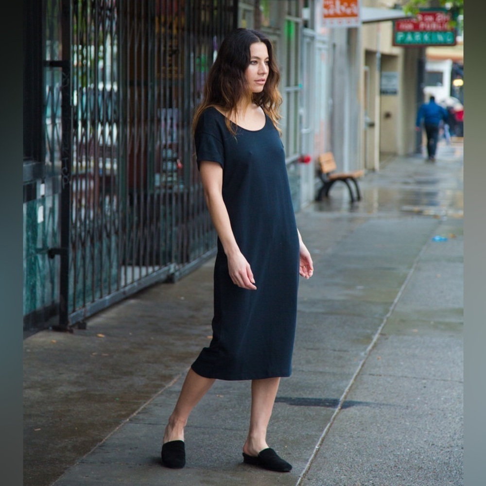Ali Golden Roll Sleeve T-Shirt Dress Pima Cotton in Black